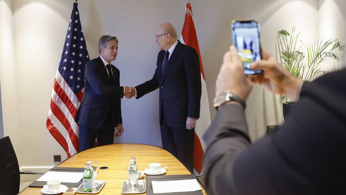 US Secretary of State Antony Blinken meets with Lebanese Acting Prime Minister Najib Mikati earlier this month. Picture AAP